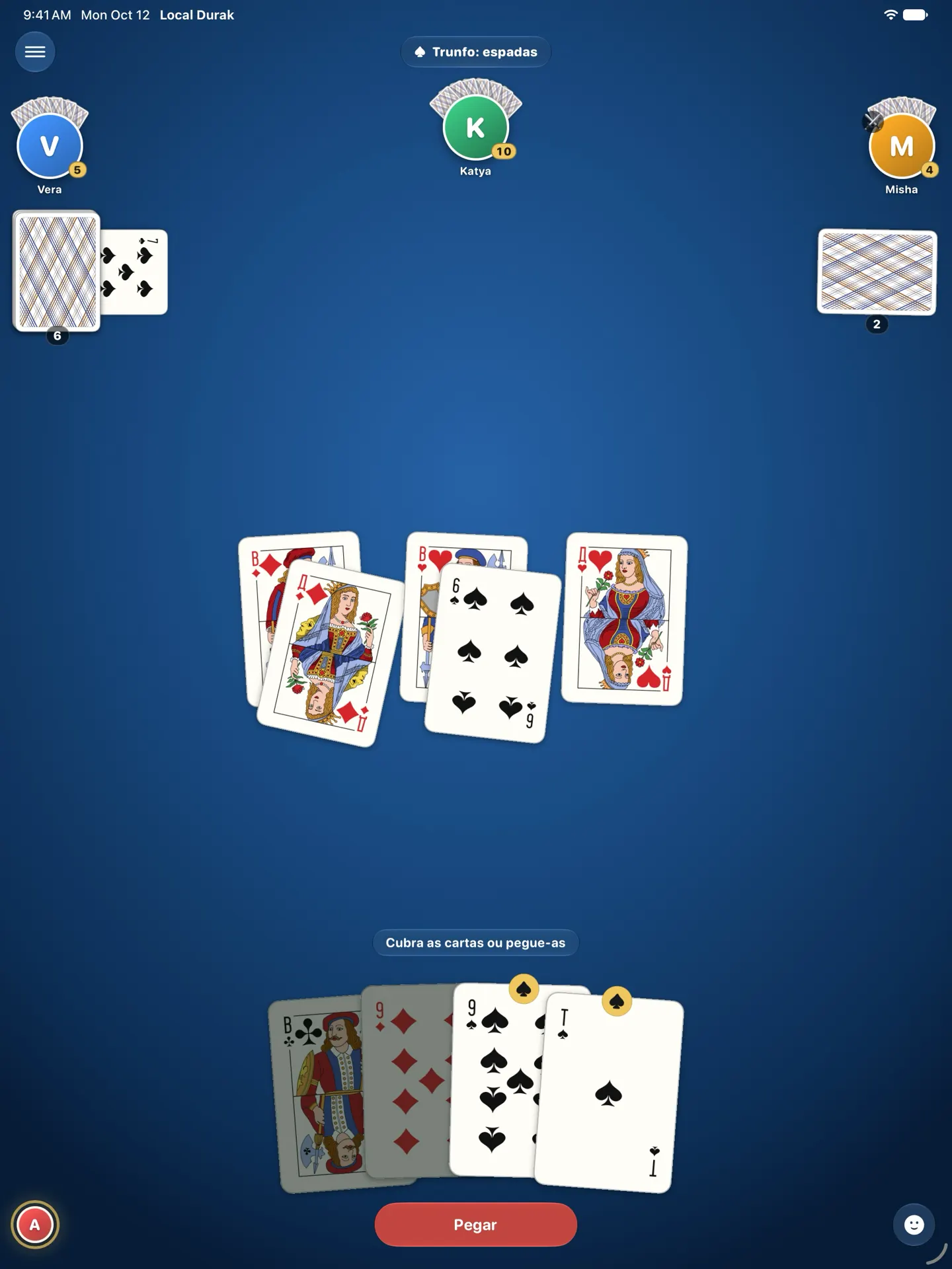 O Local Durak no iPad: a mesa inteira, com três ataques para cobrir